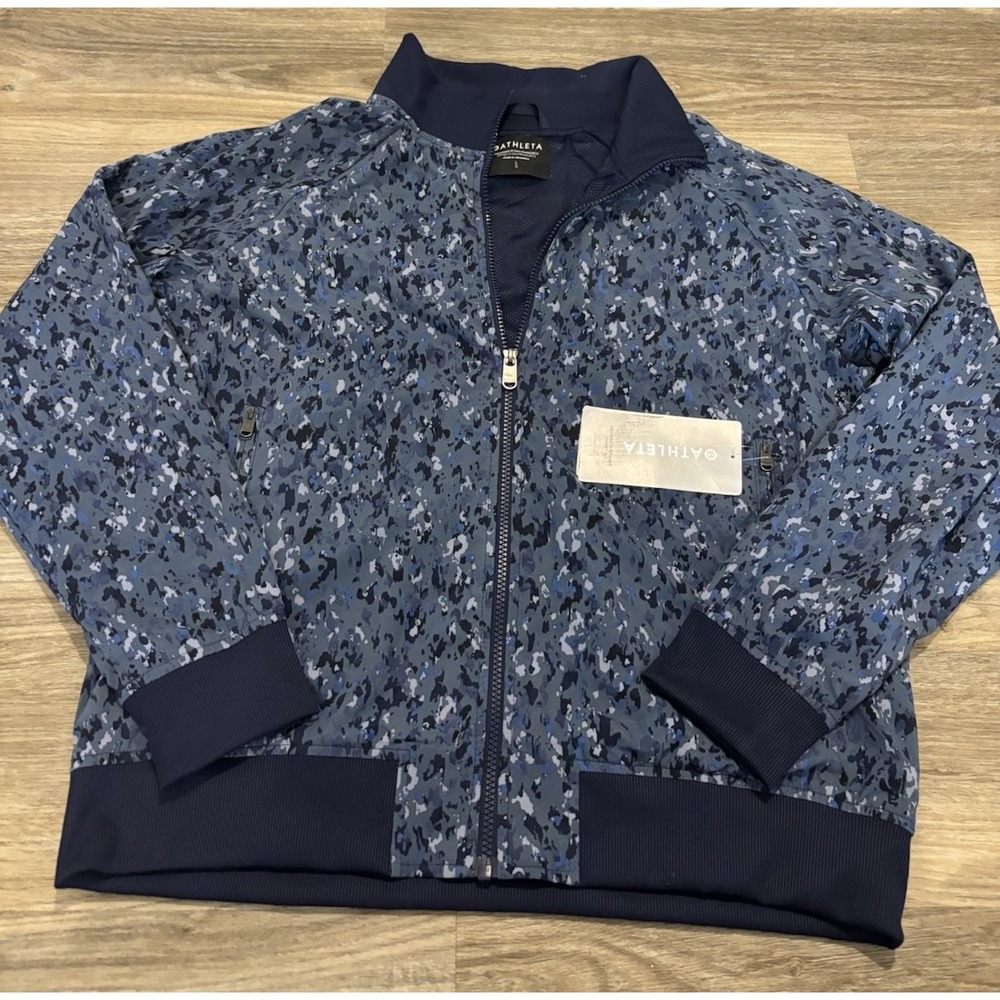 NWT Athleta Brooklyn Bomber Jacket II Size Large Navy Blue Mesh Lined NEW
